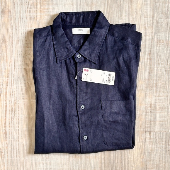 UNIQLO Mens 100% Linen button down Shirt Navy sz XL premium linen - Picture 1 of 7